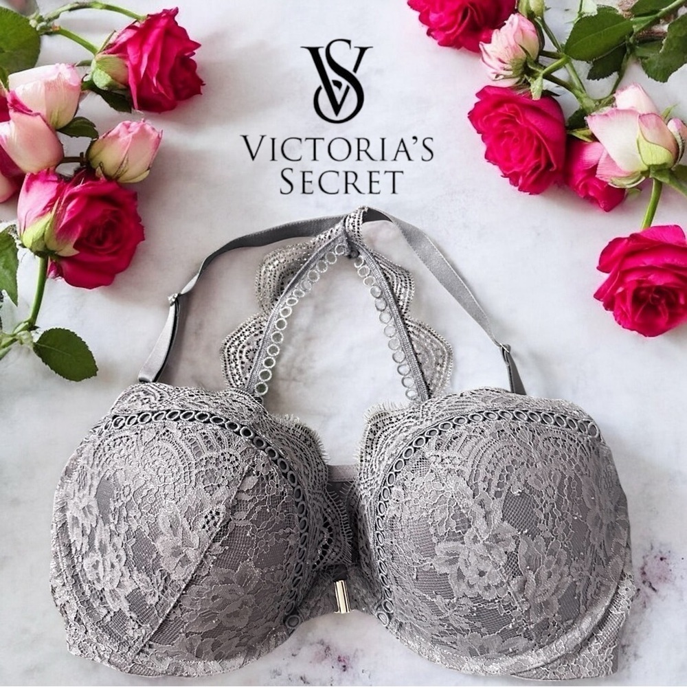Victoria Secrets Dream Angel Periwinkle Blue Push Up Front Closure Lace Eyelet